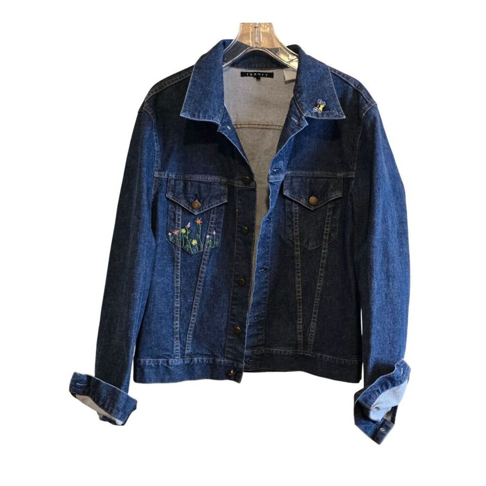 Liberty Embroidered Denim Jacket Bee and flowers Detail Cute cottagecore